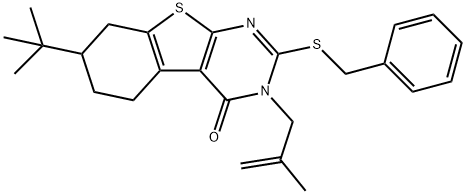 2-(benzylsulfanyl)-7-tert-butyl-3-(2-methyl-2-propenyl)-5,6,7,8-tetrahydro[1]benzothieno[2,3-d]pyrimidin-4(3H)-one Struktur