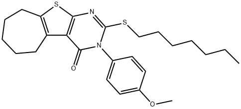 2-(heptylsulfanyl)-3-(4-methoxyphenyl)-3,5,6,7,8,9-hexahydro-4H-cyclohepta[4,5]thieno[2,3-d]pyrimidin-4-one Struktur