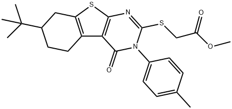 methyl {[7-tert-butyl-3-(4-methylphenyl)-4-oxo-3,4,5,6,7,8-hexahydro[1]benzothieno[2,3-d]pyrimidin-2-yl]sulfanyl}acetate Struktur