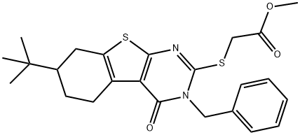 methyl [(3-benzyl-7-tert-butyl-4-oxo-3,4,5,6,7,8-hexahydro[1]benzothieno[2,3-d]pyrimidin-2-yl)sulfanyl]acetate Struktur