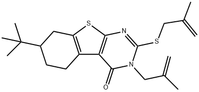 7-tert-butyl-3-(2-methyl-2-propenyl)-2-[(2-methyl-2-propenyl)sulfanyl]-5,6,7,8-tetrahydro[1]benzothieno[2,3-d]pyrimidin-4(3H)-one Struktur