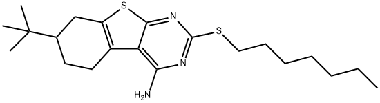 7-tert-butyl-2-(heptylsulfanyl)-5,6,7,8-tetrahydro[1]benzothieno[2,3-d]pyrimidin-4-amine Struktur