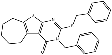 3-benzyl-2-(benzylsulfanyl)-3,5,6,7,8,9-hexahydro-4H-cyclohepta[4,5]thieno[2,3-d]pyrimidin-4-one Struktur