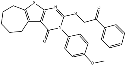 3-(4-methoxyphenyl)-2-[(2-oxo-2-phenylethyl)sulfanyl]-3,5,6,7,8,9-hexahydro-4H-cyclohepta[4,5]thieno[2,3-d]pyrimidin-4-one Struktur