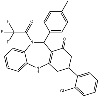 3-(2-chlorophenyl)-11-(4-methylphenyl)-10-(trifluoroacetyl)-2,3,4,5,10,11-hexahydro-1H-dibenzo[b,e][1,4]diazepin-1-one Struktur