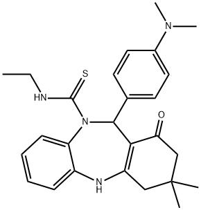 11-[4-(dimethylamino)phenyl]-N-ethyl-3,3-dimethyl-1-oxo-1,2,3,4,5,11-hexahydro-10H-dibenzo[b,e][1,4]diazepine-10-carbothioamide Struktur