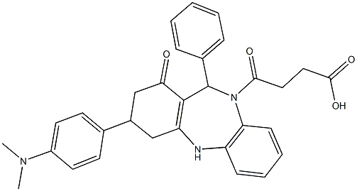 4-{3-[4-(dimethylamino)phenyl]-1-oxo-11-phenyl-1,2,3,4,5,11-hexahydro-10H-dibenzo[b,e][1,4]diazepin-10-yl}-4-oxobutanoic acid Struktur