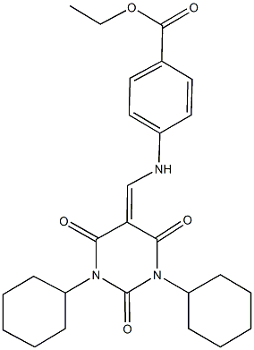 ethyl 4-{[(1,3-dicyclohexyl-2,4,6-trioxotetrahydro-5(2H)-pyrimidinylidene)methyl]amino}benzoate Struktur