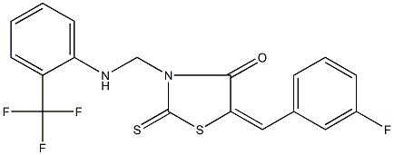 5-(3-fluorobenzylidene)-2-thioxo-3-{[2-(trifluoromethyl)anilino]methyl}-1,3-thiazolidin-4-one Struktur