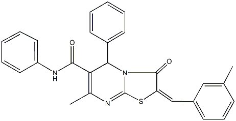 7-methyl-2-(3-methylbenzylidene)-3-oxo-N,5-diphenyl-2,3-dihydro-5H-[1,3]thiazolo[3,2-a]pyrimidine-6-carboxamide Struktur