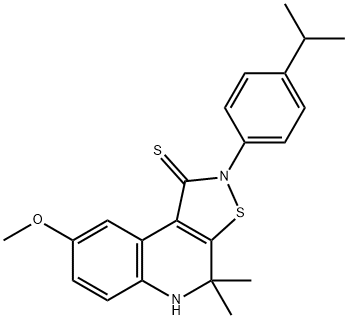 2-(4-isopropylphenyl)-8-methoxy-4,4-dimethyl-4,5-dihydroisothiazolo[5,4-c]quinoline-1(2H)-thione Struktur