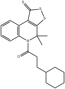 5-(3-cyclohexylpropanoyl)-4,4-dimethyl-4,5-dihydro-1H-[1,2]dithiolo[3,4-c]quinoline-1-thione Struktur