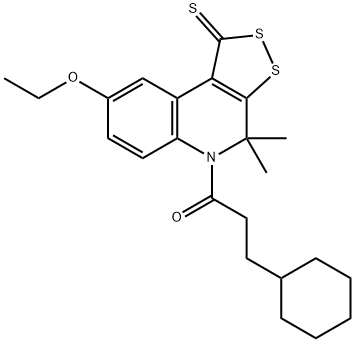 5-(3-cyclohexylpropanoyl)-8-ethoxy-4,4-dimethyl-4,5-dihydro-1H-[1,2]dithiolo[3,4-c]quinoline-1-thione Struktur