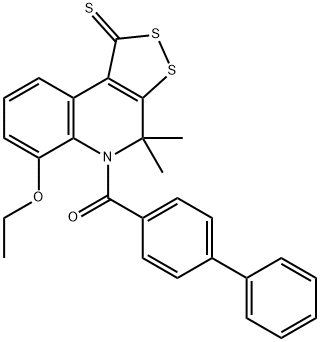 5-([1,1'-biphenyl]-4-ylcarbonyl)-6-ethoxy-4,4-dimethyl-4,5-dihydro-1H-[1,2]dithiolo[3,4-c]quinoline-1-thione Struktur