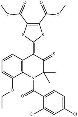 dimethyl 2-(1-(2,4-dichlorobenzoyl)-8-ethoxy-2,2-dimethyl-3-thioxo-2,3-dihydro-4(1H)-quinolinylidene)-1,3-dithiole-4,5-dicarboxylate Struktur