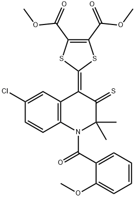 dimethyl 2-(6-chloro-1-(2-methoxybenzoyl)-2,2-dimethyl-3-thioxo-2,3-dihydro-4(1H)-quinolinylidene)-1,3-dithiole-4,5-dicarboxylate Struktur