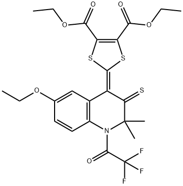 diethyl 2-(6-ethoxy-2,2-dimethyl-3-thioxo-1-(trifluoroacetyl)-2,3-dihydroquinolin-4(1H)-ylidene)-1,3-dithiole-4,5-dicarboxylate Struktur