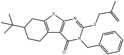 3-benzyl-7-tert-butyl-2-[(2-methyl-2-propenyl)sulfanyl]-5,6,7,8-tetrahydro[1]benzothieno[2,3-d]pyrimidin-4(3H)-one Struktur