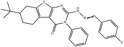 4-fluorobenzaldehyde (7-tert-butyl-4-oxo-3-phenyl-3,4,5,6,7,8-hexahydro[1]benzothieno[2,3-d]pyrimidin-2-yl)hydrazone Struktur