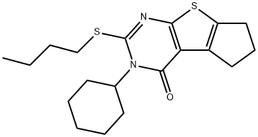 2-(butylsulfanyl)-3-cyclohexyl-3,5,6,7-tetrahydro-4H-cyclopenta[4,5]thieno[2,3-d]pyrimidin-4-one Struktur