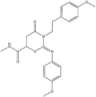 3-[2-(4-methoxyphenyl)ethyl]-2-[(4-methoxyphenyl)imino]-N-methyl-4-oxo-1,3-thiazinane-6-carboxamide Struktur