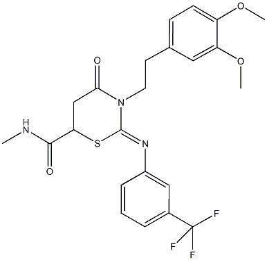 3-[2-(3,4-dimethoxyphenyl)ethyl]-N-methyl-4-oxo-2-{[3-(trifluoromethyl)phenyl]imino}-1,3-thiazinane-6-carboxamide Struktur