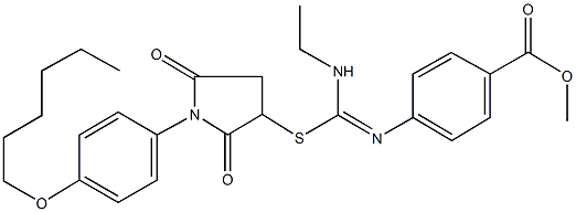 methyl 4-{[(ethylamino)({1-[4-(hexyloxy)phenyl]-2,5-dioxo-3-pyrrolidinyl}sulfanyl)methylene]amino}benzoate Struktur