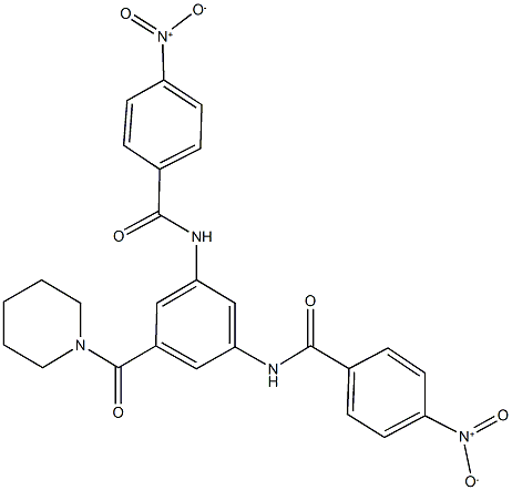 4-nitro-N-[3-({4-nitrobenzoyl}amino)-5-(1-piperidinylcarbonyl)phenyl]benzamide Struktur