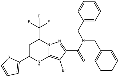 N,N-dibenzyl-3-bromo-5-(2-thienyl)-7-(trifluoromethyl)-4,5,6,7-tetrahydropyrazolo[1,5-a]pyrimidine-2-carboxamide Struktur