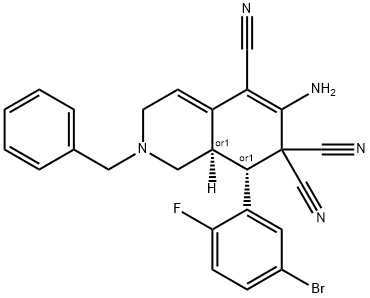 6-amino-2-benzyl-8-(5-bromo-2-fluorophenyl)-2,3,8,8a-tetrahydro-5,7,7(1H)-isoquinolinetricarbonitrile Struktur