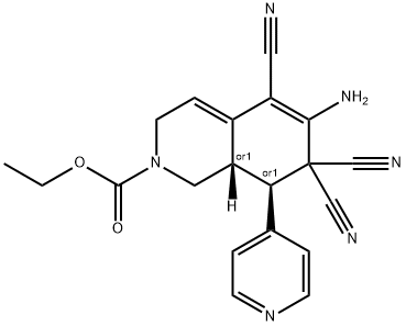 ethyl 6-amino-5,7,7-tricyano-8-(4-pyridinyl)-3,7,8,8a-tetrahydro-2(1H)-isoquinolinecarboxylate Struktur