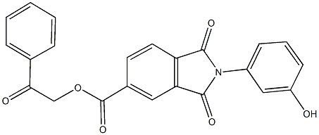 2-oxo-2-phenylethyl 2-(3-hydroxyphenyl)-1,3-dioxo-5-isoindolinecarboxylate Struktur