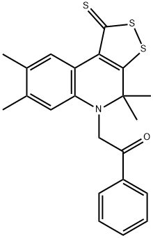 1-phenyl-2-(4,4,7,8-tetramethyl-1-thioxo-1,4-dihydro-5H-[1,2]dithiolo[3,4-c]quinolin-5-yl)ethanone Struktur