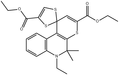 diethyl 6-ethyl-5,5-dimethyl-5,6-dihydrospiro(1H-thiopyrano[2,3-c]quinoline-1,2'-[1,3]-dithiole)-3,4'-dicarboxylate Struktur