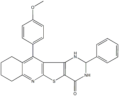 11-(4-methoxyphenyl)-2-phenyl-2,3,7,8,9,10-hexahydropyrimido[4',5':4,5]thieno[2,3-b]quinolin-4(1H)-one Struktur