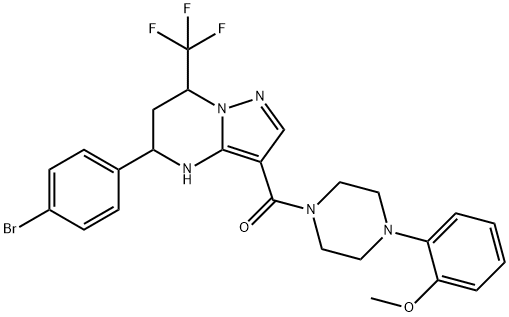 2-(4-{[5-(4-bromophenyl)-7-(trifluoromethyl)-4,5,6,7-tetrahydropyrazolo[1,5-a]pyrimidin-3-yl]carbonyl}piperazin-1-yl)phenyl methyl ether Struktur