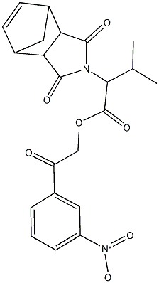 2-{3-nitrophenyl}-2-oxoethyl 2-(3,5-dioxo-4-azatricyclo[5.2.1.0~2,6~]dec-8-en-4-yl)-3-methylbutanoate Struktur