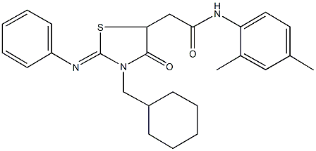 2-[3-(cyclohexylmethyl)-4-oxo-2-(phenylimino)-1,3-thiazolidin-5-yl]-N-(2,4-dimethylphenyl)acetamide Struktur