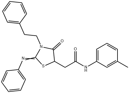 N-(3-methylphenyl)-2-[4-oxo-3-(2-phenylethyl)-2-(phenylimino)-1,3-thiazolidin-5-yl]acetamide Struktur