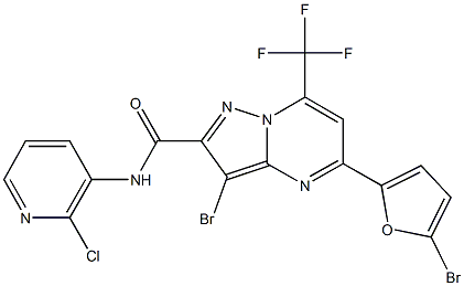 3-bromo-5-(5-bromo-2-furyl)-N-(2-chloro-3-pyridinyl)-7-(trifluoromethyl)pyrazolo[1,5-a]pyrimidine-2-carboxamide Struktur