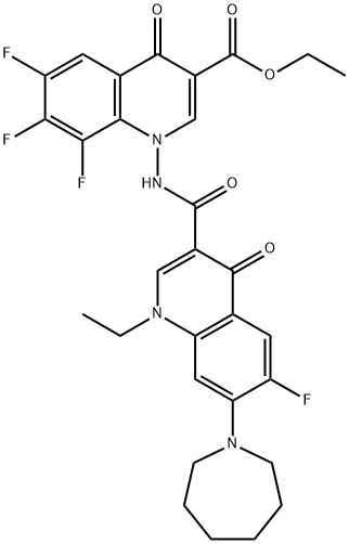 ethyl 1-({[7-(1-azepanyl)-1-ethyl-6-fluoro-4-oxo-1,4-dihydro-3-quinolinyl]carbonyl}amino)-6,7,8-trifluoro-4-oxo-1,4-dihydro-3-quinolinecarboxylate Struktur