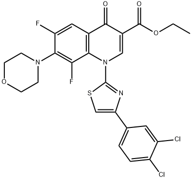 ethyl 1-[4-(3,4-dichlorophenyl)-1,3-thiazol-2-yl]-6,8-difluoro-7-(4-morpholinyl)-4-oxo-1,4-dihydro-3-quinolinecarboxylate Struktur