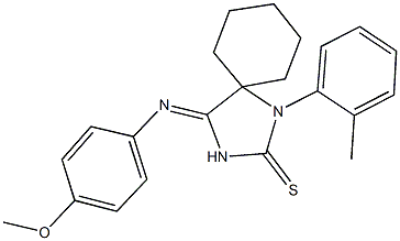 4-[(4-methoxyphenyl)imino]-1-(2-methylphenyl)-1,3-diazaspiro[4.5]decane-2-thione Struktur