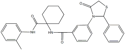 3-(4-oxo-2-phenyl-1,3-thiazolidin-3-yl)-N-[1-(2-toluidinocarbonyl)cyclohexyl]benzamide Struktur