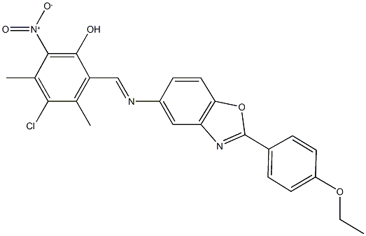 4-chloro-2-({[2-(4-ethoxyphenyl)-1,3-benzoxazol-5-yl]imino}methyl)-6-nitro-3,5-dimethylphenol Struktur