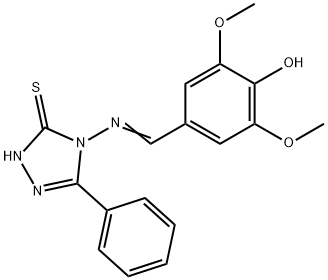 2,6-dimethoxy-4-{[(3-phenyl-5-sulfanyl-4H-1,2,4-triazol-4-yl)imino]methyl}phenol Struktur