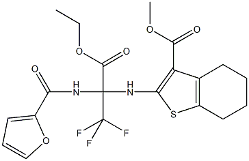 methyl 2-{[1-(ethoxycarbonyl)-2,2,2-trifluoro-1-(2-furoylamino)ethyl]amino}-4,5,6,7-tetrahydro-1-benzothiophene-3-carboxylate Struktur