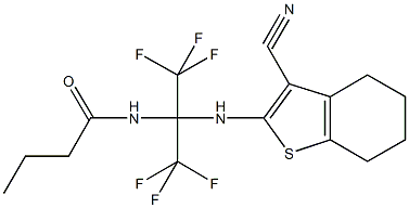 N-[1-[(3-cyano-4,5,6,7-tetrahydro-1-benzothien-2-yl)amino]-2,2,2-trifluoro-1-(trifluoromethyl)ethyl]butanamide Struktur