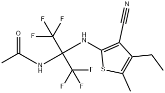 N-[1-[(3-cyano-4-ethyl-5-methyl-2-thienyl)amino]-2,2,2-trifluoro-1-(trifluoromethyl)ethyl]acetamide Struktur