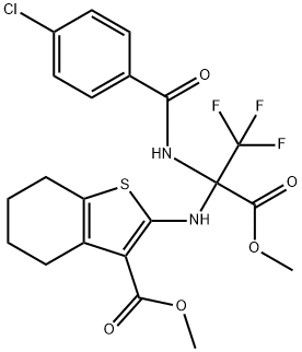 methyl 2-{[1-[(4-chlorobenzoyl)amino]-2,2,2-trifluoro-1-(methoxycarbonyl)ethyl]amino}-4,5,6,7-tetrahydro-1-benzothiophene-3-carboxylate Struktur